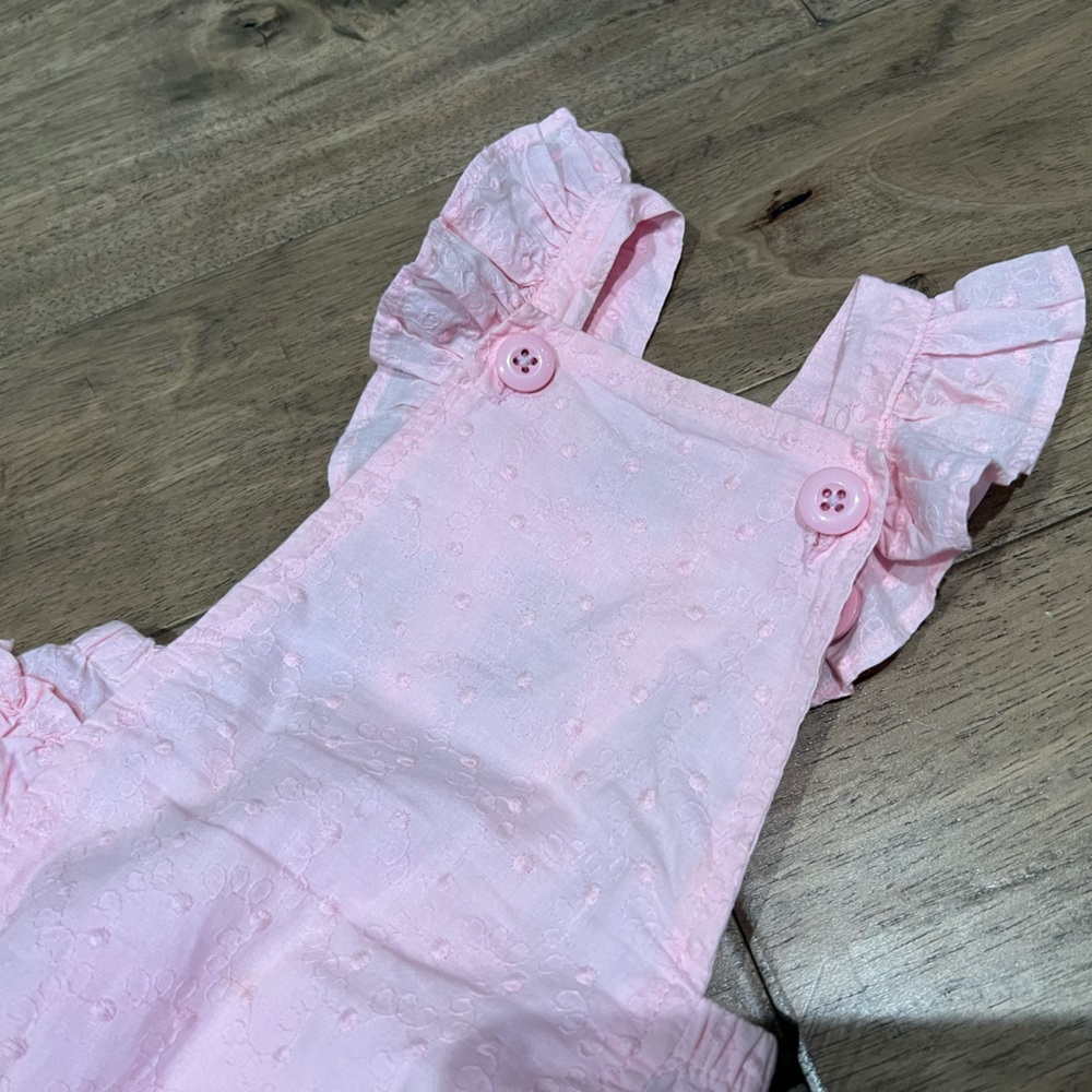 Baby infant 6-12 month Ruffle Butts Woven Flutter Overall Romper - Picture 2 of 6